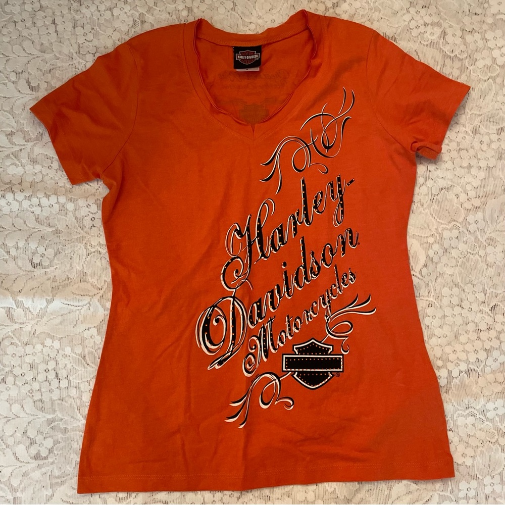 Harley Davison v neck diamon studded shirt